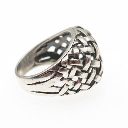 925 Sterling Silver Vintage Woven Dome Oxidized Ring Size 8