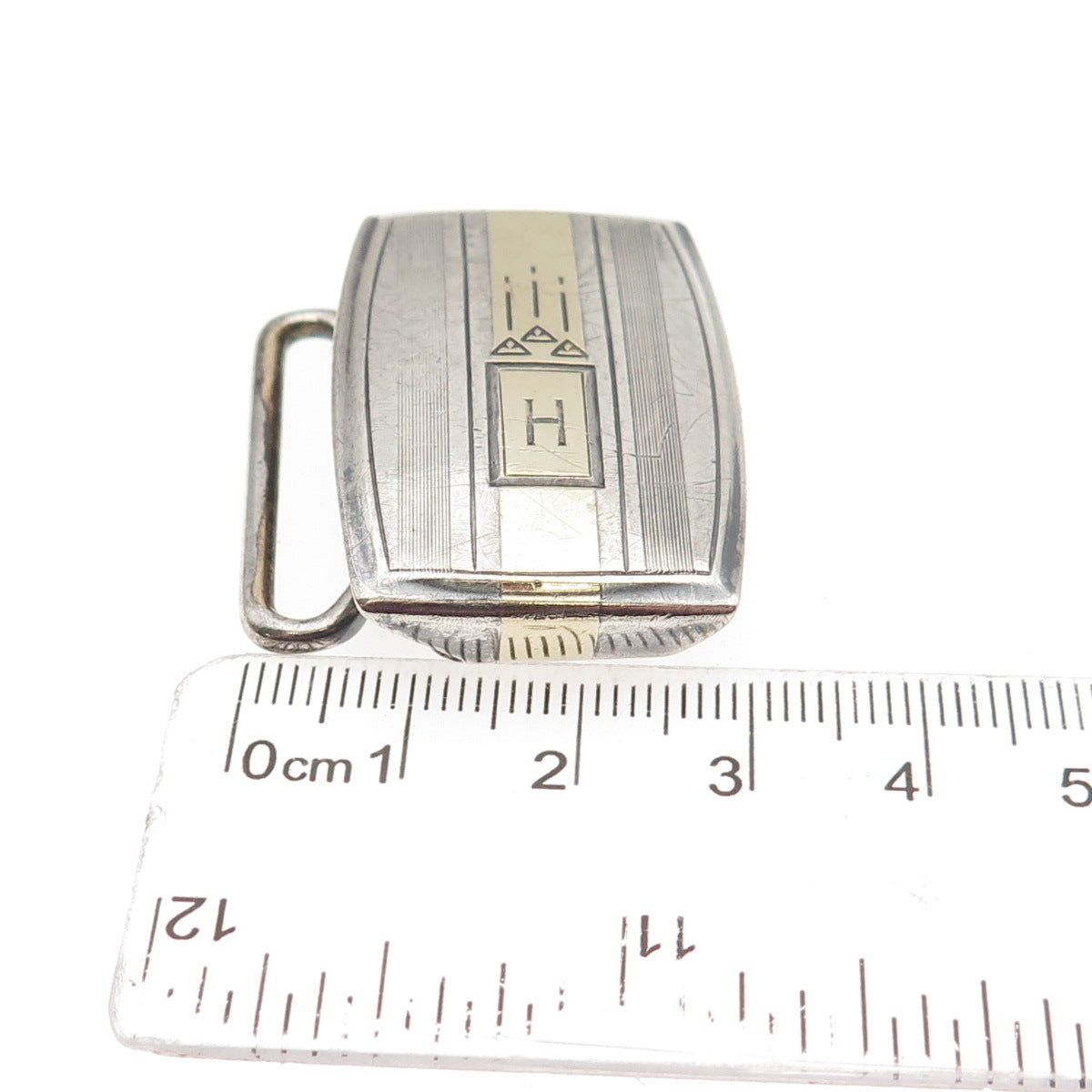 HICKOK 925 Sterling Silver 10K Gold Inlay Vintage Letter H Initial Belt Buckle