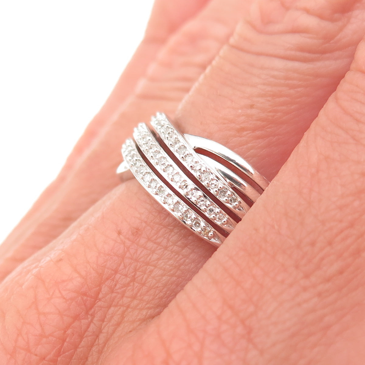 Kajal Naina 925 Sterling Silver Real Diamond Crisscross Ring Size 8.25
