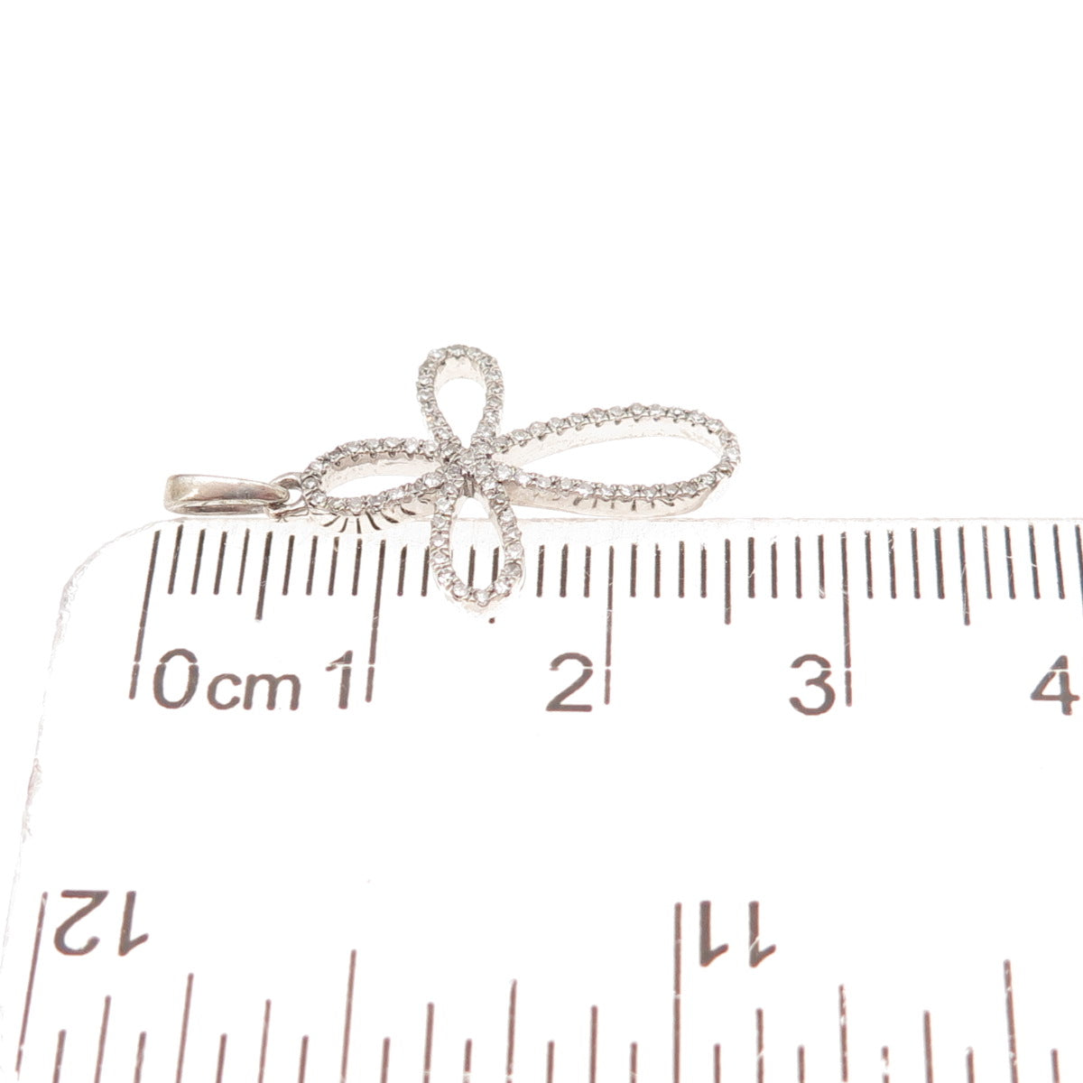 925 Sterling Silver Real Round-Cut Diamond Floral Cross Charm Pendant