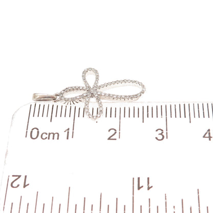 925 Sterling Silver Real Round-Cut Diamond Floral Cross Charm Pendant