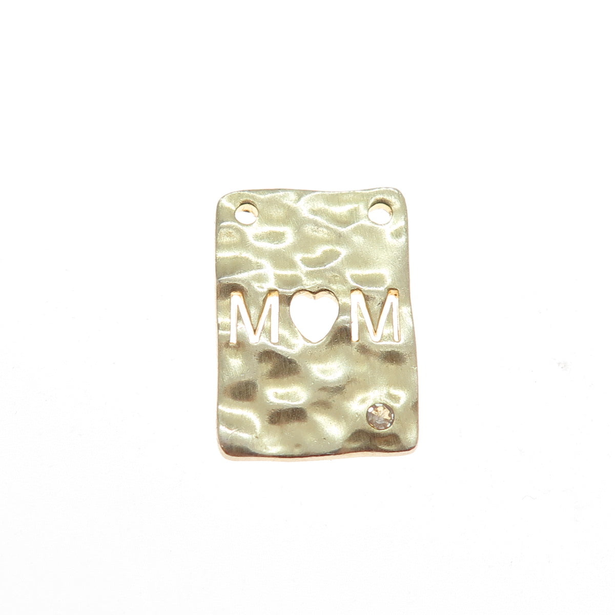 925 Sterling Silver Gold Plated Real Diamond Mom Heart Minimalist Slide Pendant