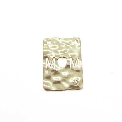 925 Sterling Silver Gold Plated Real Diamond Mom Heart Minimalist Slide Pendant