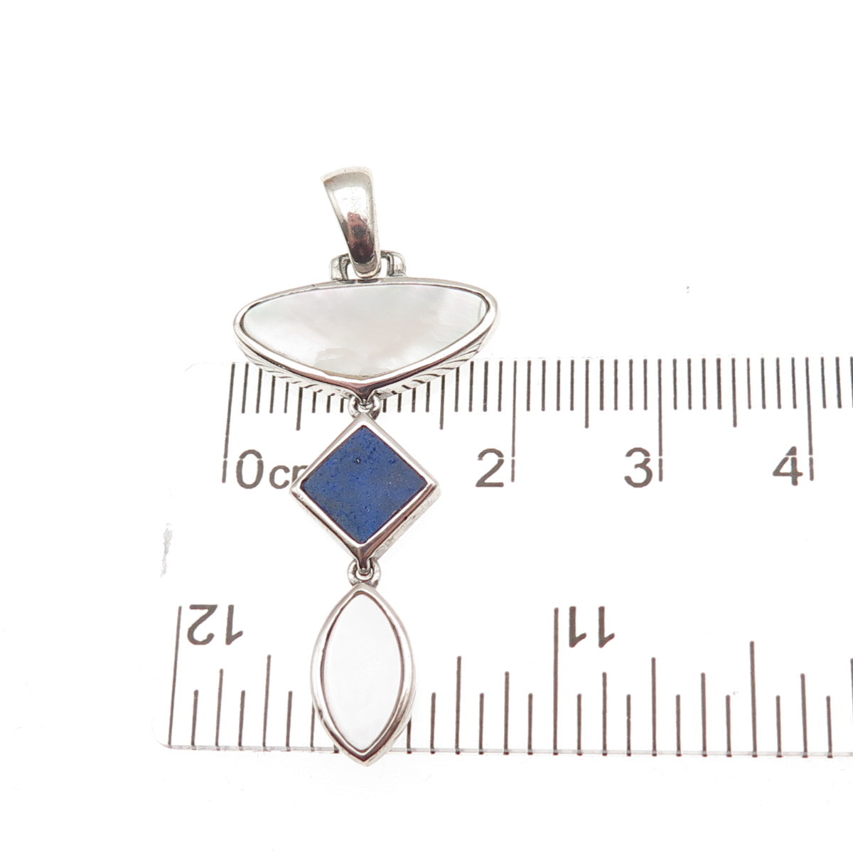 925 Sterling Silver Vintage Real Lapis & MOP Modernist Charm Pendant