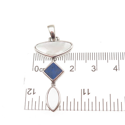 925 Sterling Silver Vintage Real Lapis & MOP Modernist Charm Pendant
