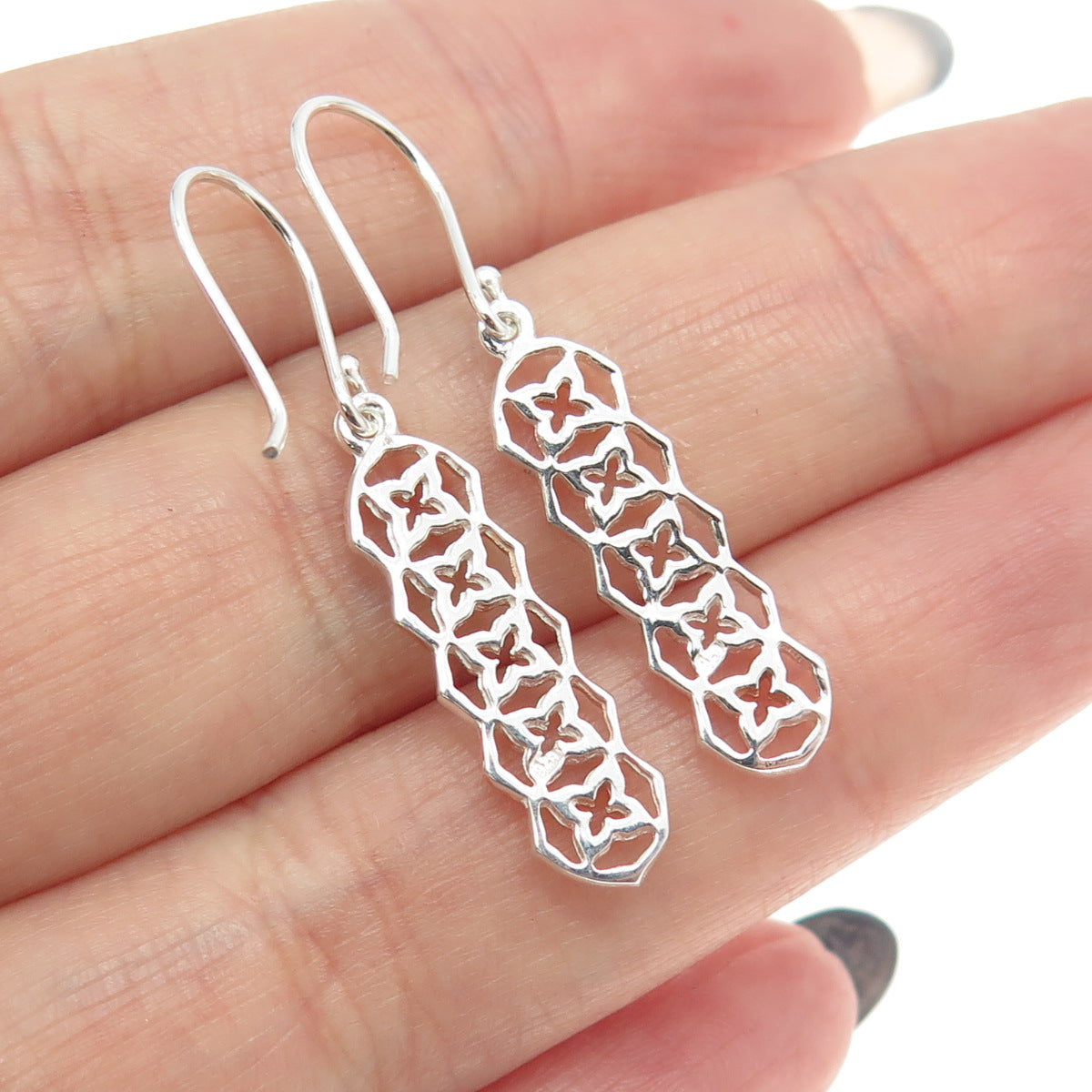 925 Sterling Silver 2-Tone Floral Link Dangling Earrings