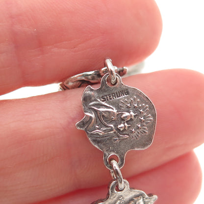 925 Sterling Silver Antique Art Deco Rose Catholic Saints Bracelet 7.5"