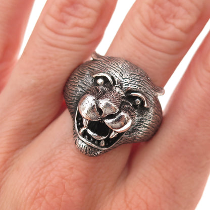 925 Sterling Silver Vintage Puma Oxidized 3D Ring Size 11.5