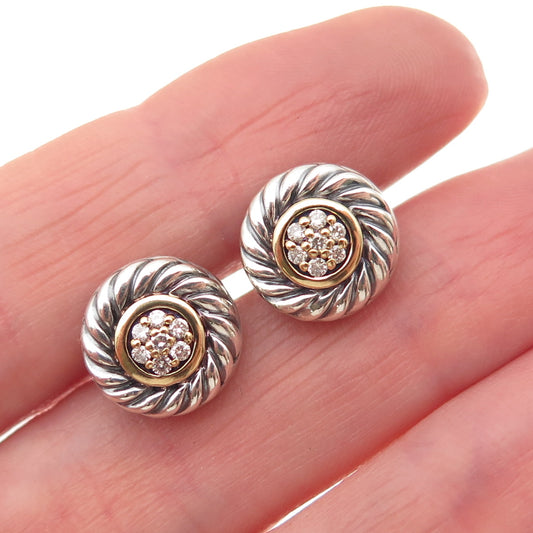 David Yurman Sterling Silver 18K Gold Vintage Real Diamond Cookie Cable Earrings