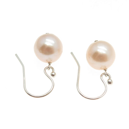 925 Sterling Silver Real Cream Pearl Dangle Hook Earrings