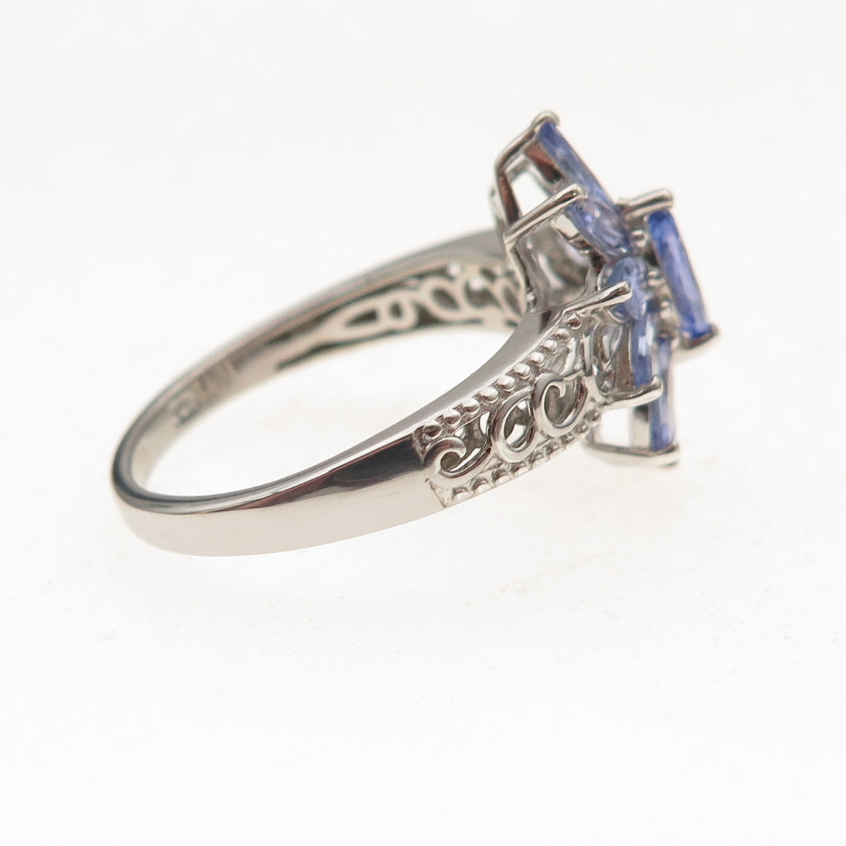 D'Joy 925 Sterling Silver Real Marquise-Cut Tanzanite Floral Ring Size 8.25