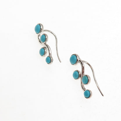 925 Sterling Silver Real Sleeping Beauty Turquoise Floral Earrings