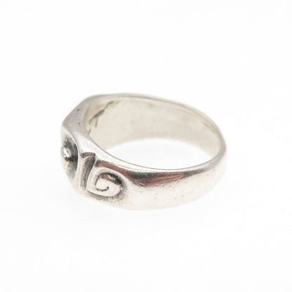 ERIC T. 925 Sterling Silver Vintage Modernist Spiral Oxidized Ring Size 6