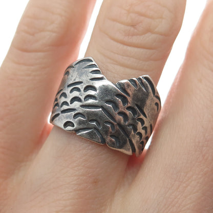 Old Pawn Sterling Silver Vintage Southwestern Mountains Oxidized Ring Size 5.5