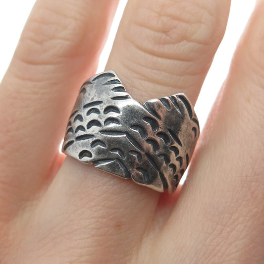 Old Pawn Sterling Silver Vintage Southwestern Mountains Oxidized Ring Size 5.5