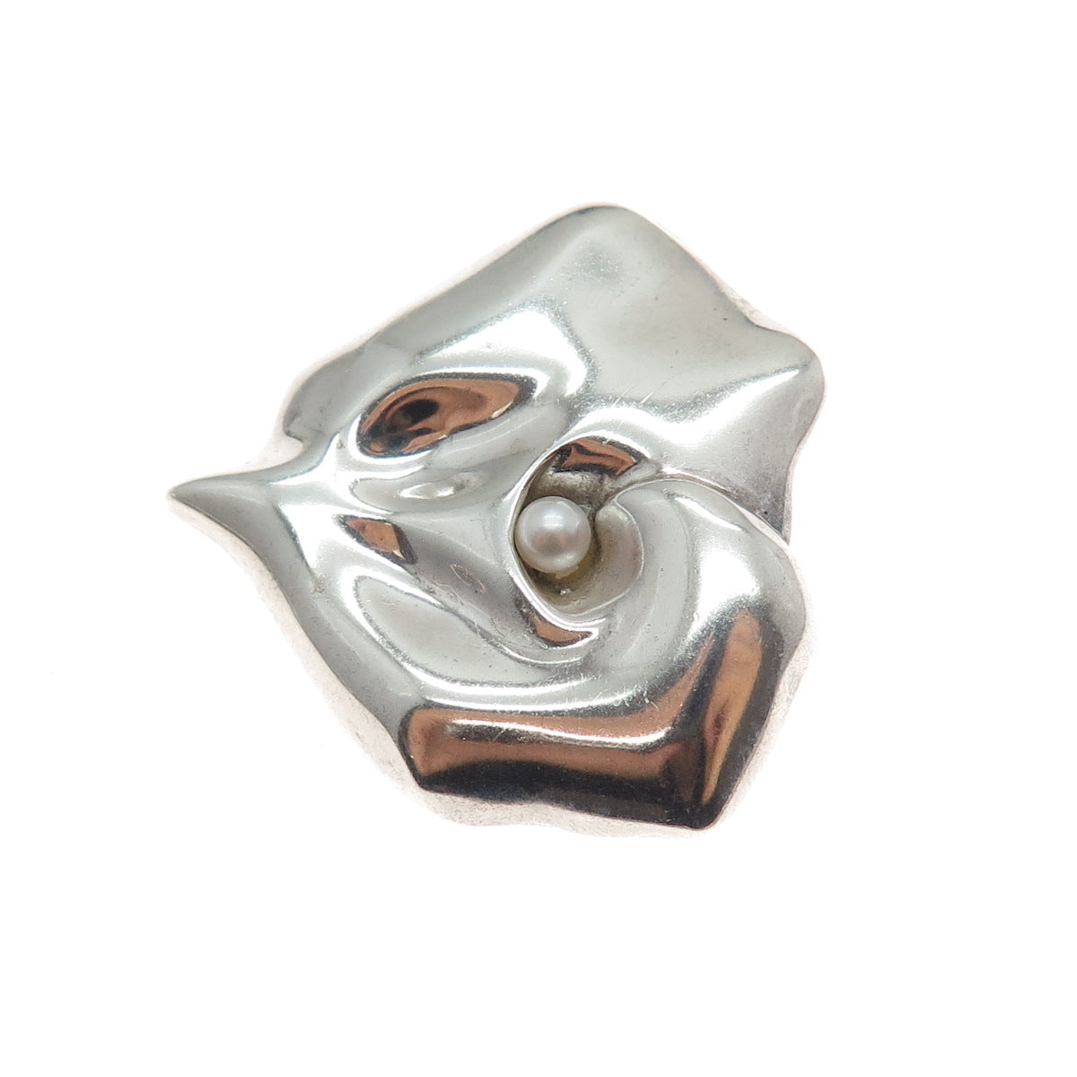 MFA Museum of Fine Arts 925 Sterling Silver Vintage Real Pearl Modernist Brooch
