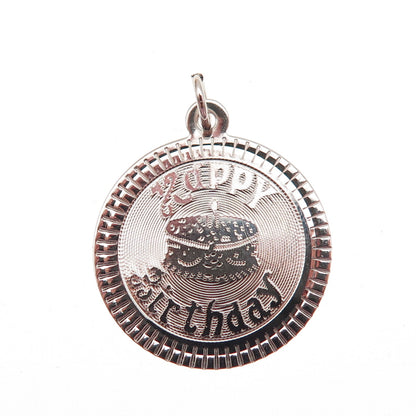 925 Sterling Silver Vintage Happy Birthday Cake Mini Charm Pendant