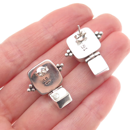 Lori Bonn 925 Sterling Silver Vintage Real Amber & Amethyst Modernist Earrings