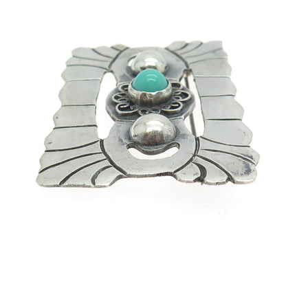 925 Sterling Silver Vintage Mexico Real Turquoise Aztec Tribal Pin Brooch