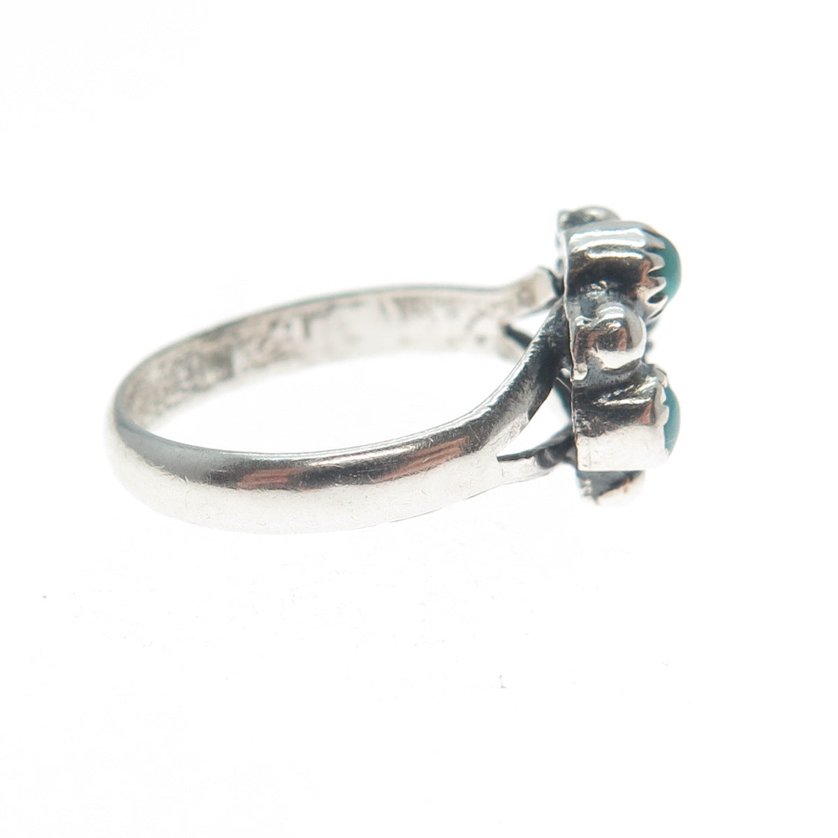 Old Pawn 925 Sterling Silver Vintage Real Turquoise Snake Eye Tribal Ring Size 3