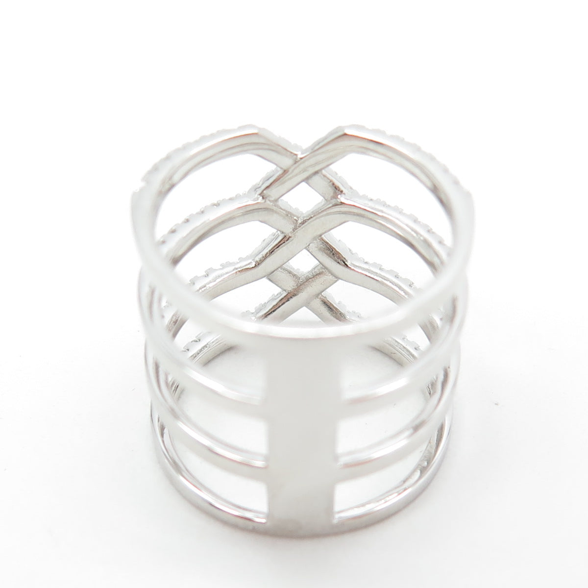 925 Sterling Silver Round-Cut White C Z Multi-Row Ring Size 5