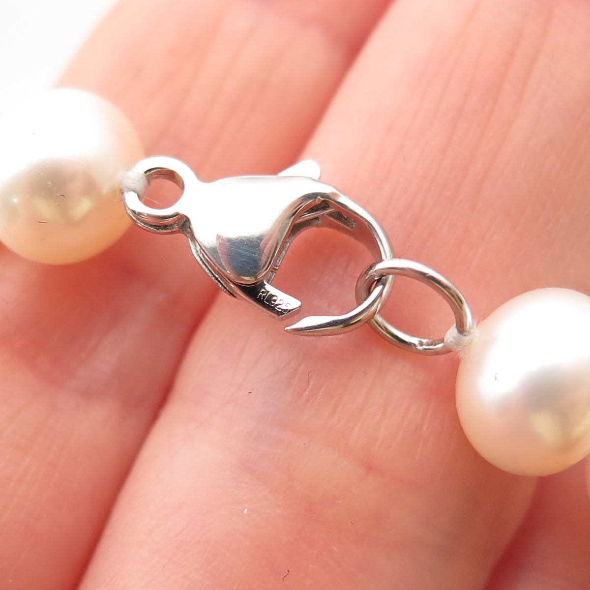 RL Richline 925 Sterling Silver Vintage Real Pearl Beaded Necklace 18"