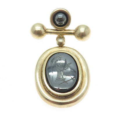 NR NANCY & RICE 925 Sterling Silver Gold Plated Real Hematite Gem Warrior Brooch