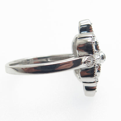 925 Sterling Silver Round-Cut C Z Floral Ring Size 6.25