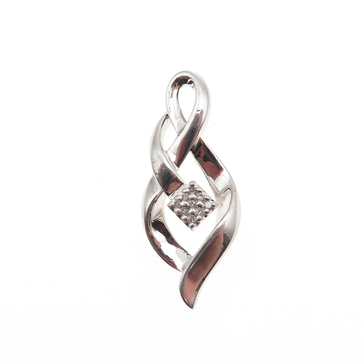 SUN 925 Sterling Silver Real Round-Cut Diamond Twisted Charm Pendant