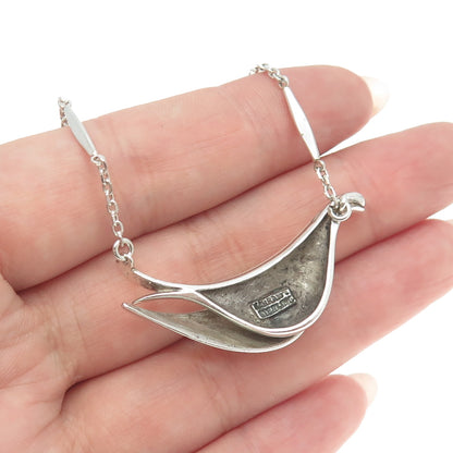 ALFRED KARRAM 925 Sterling Silver Vintage Modernist Dove Chain Necklace 14"
