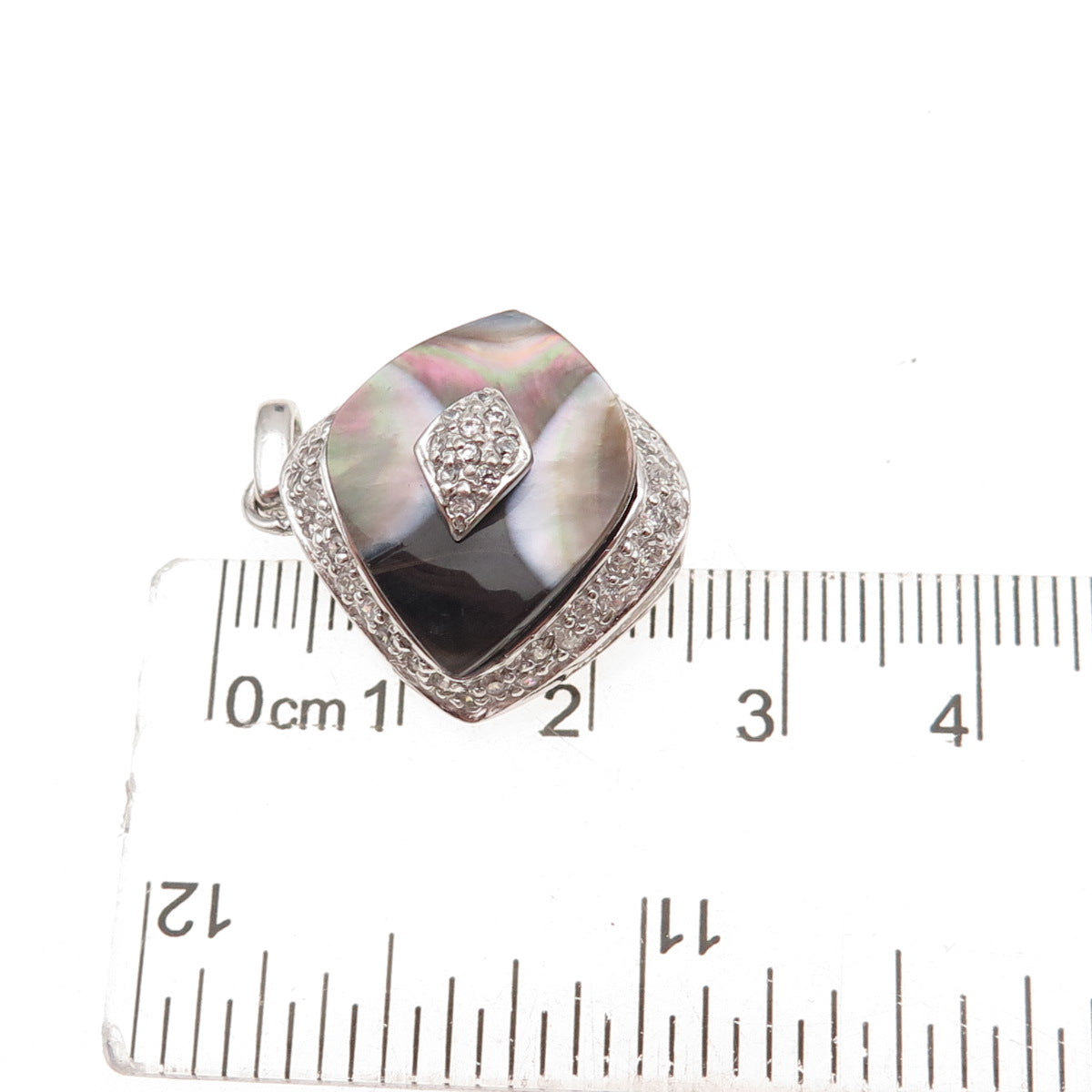 Han 925 Sterling Silver Real Abalone Shell & C Z Evil Eye Charm Pendant