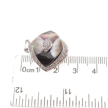 Han 925 Sterling Silver Real Abalone Shell & C Z Evil Eye Charm Pendant