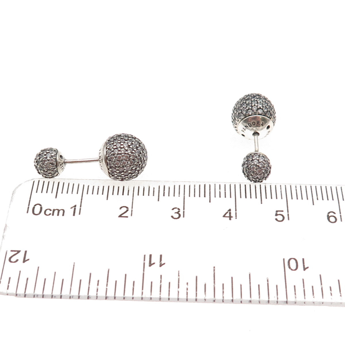 Pandora 925 Sterling Silver Real Ruby & C Z Ball Stud Earrings