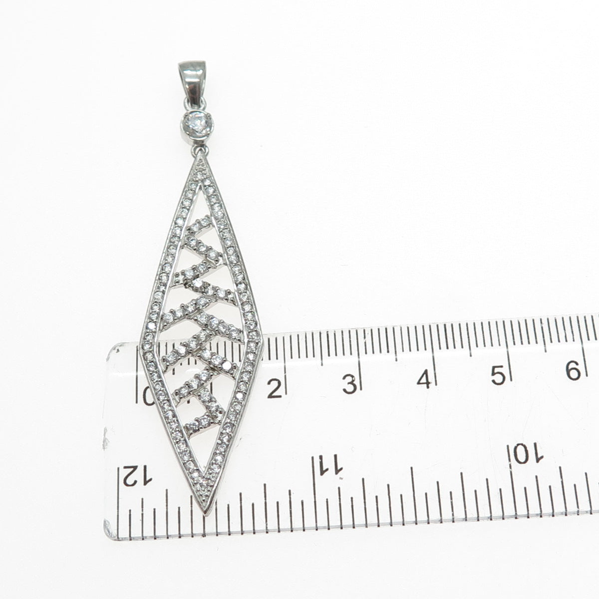 925 Sterling Silver Round-Cut C Z Zig Zag Sparkle Pendant