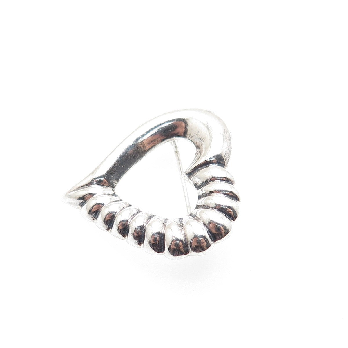925 Sterling Silver Vintage Modernist Ribbed Heart Pin Brooch