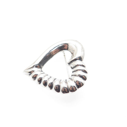 925 Sterling Silver Vintage Modernist Ribbed Heart Pin Brooch