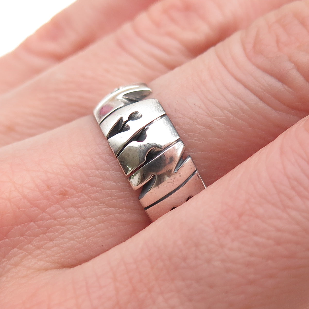 925 Sterling Silver Vintage Elaine Oxidized Name Band Ring Size 7