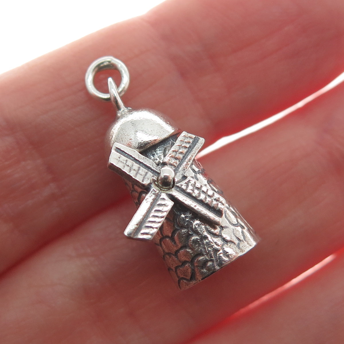 925 Sterling Silver Antique Art Deco Windmill Minimalist 3D Charm Pendant