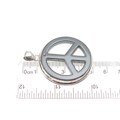 925 Sterling Silver Vintage Real Hematite Peace Symbol Pendant