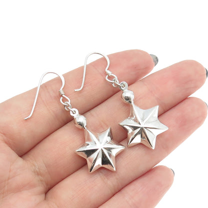 925 Sterling Silver Vintage 6-Pointed Army Star Earrings