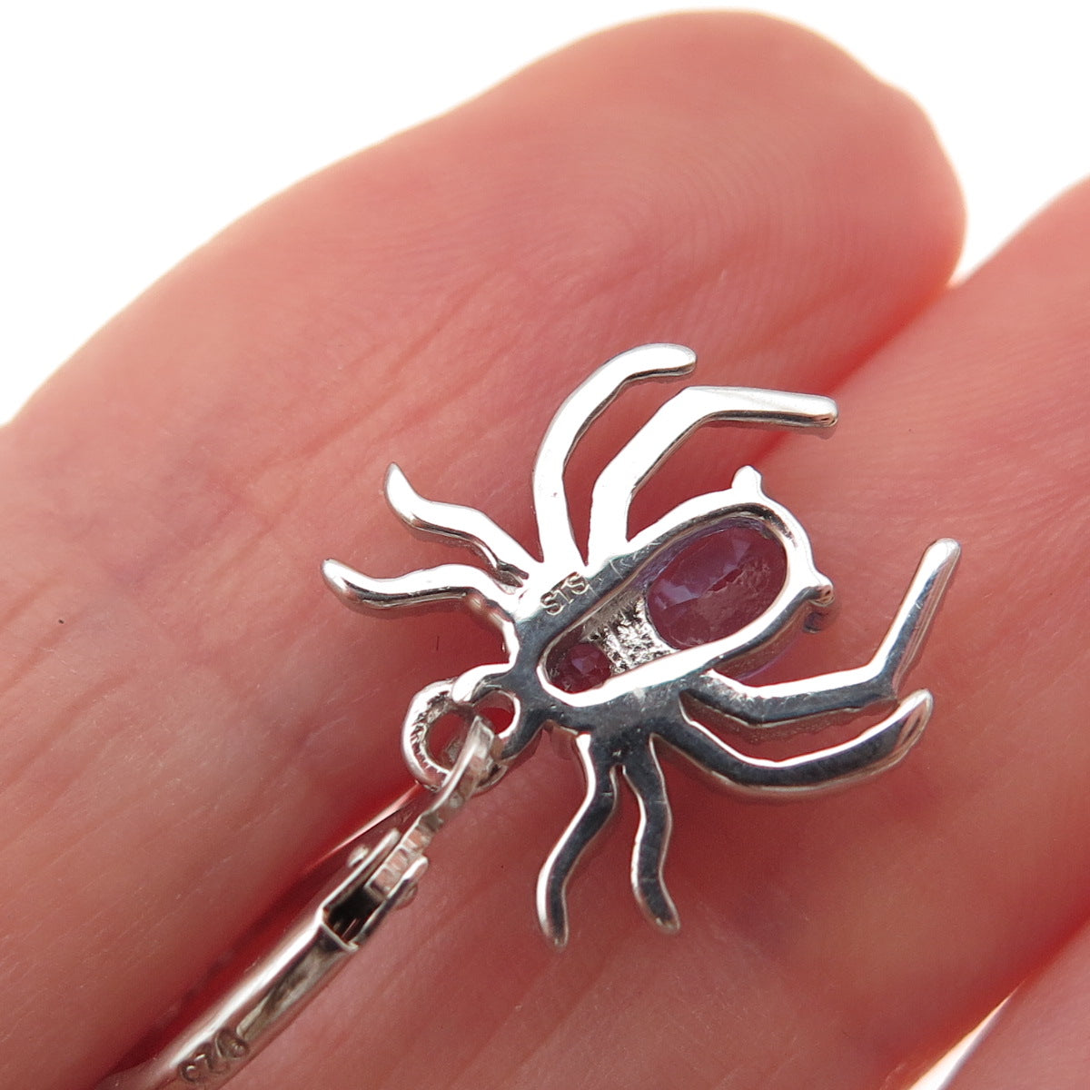 Chuck Clemency 925 Sterling Silver Real Tanzanite Spider Dangle Earrings