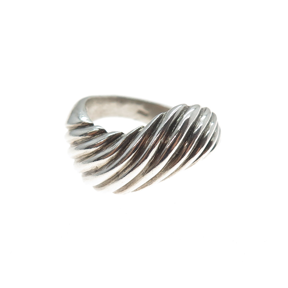 925 Sterling Silver Vintage Modernist Wavy Ribbed Oxidized Ring Size 6.75