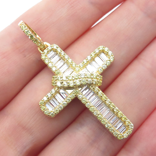 925 Sterling Silver Gold Plated Multi-C Z Cross Pendant