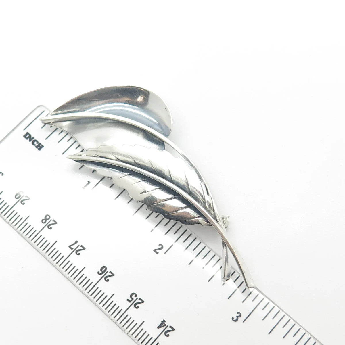 925 Sterling Silver Vintage Double-Leaf Pin Brooch