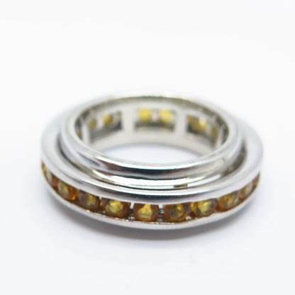 925 Sterling Silver Vintage Real Citrine Gemstone Rotating Band Ring Size 4.5