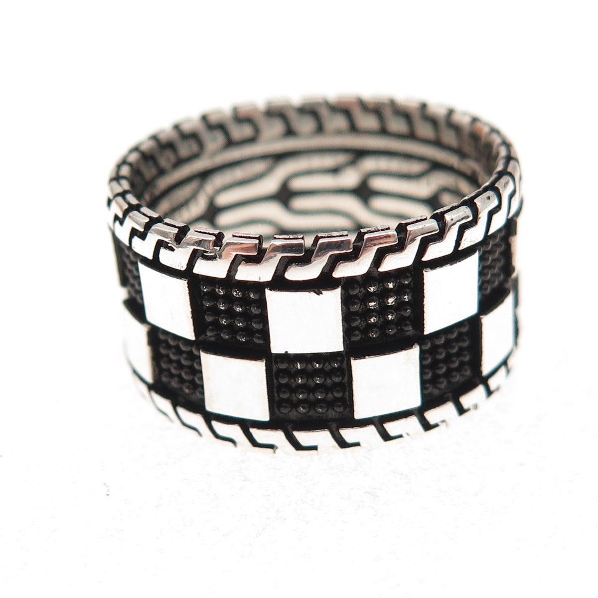 925 Sterling Silver Vintage Checkerboard Chess Band Ring Size 9.5