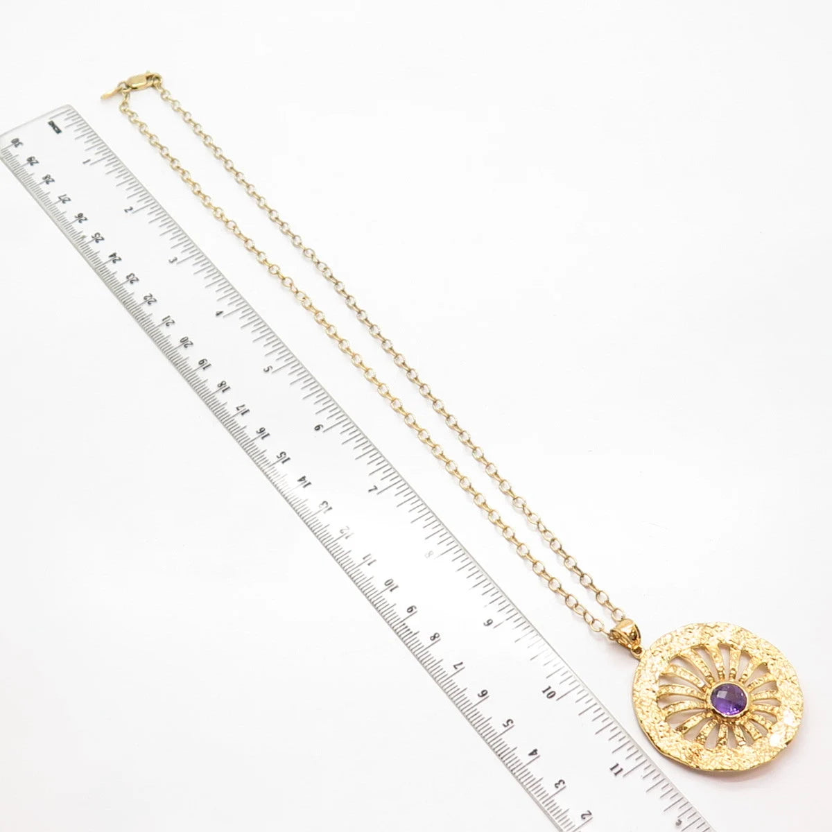 925 Sterling Silver Gold Plated Vintage Amethyst Gem Rolo Chain Necklace 20"