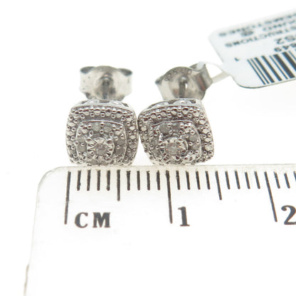 MACYS 925 Sterling Silver Real 1/10CTTW AA7 SS Bridge Diamond Cush Stud Earrings