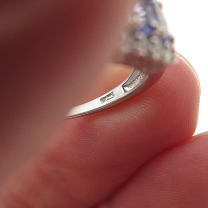Chuck Clemency 925 Sterling Silver Real Tanzanite & White Topaz Ring Size 5.25
