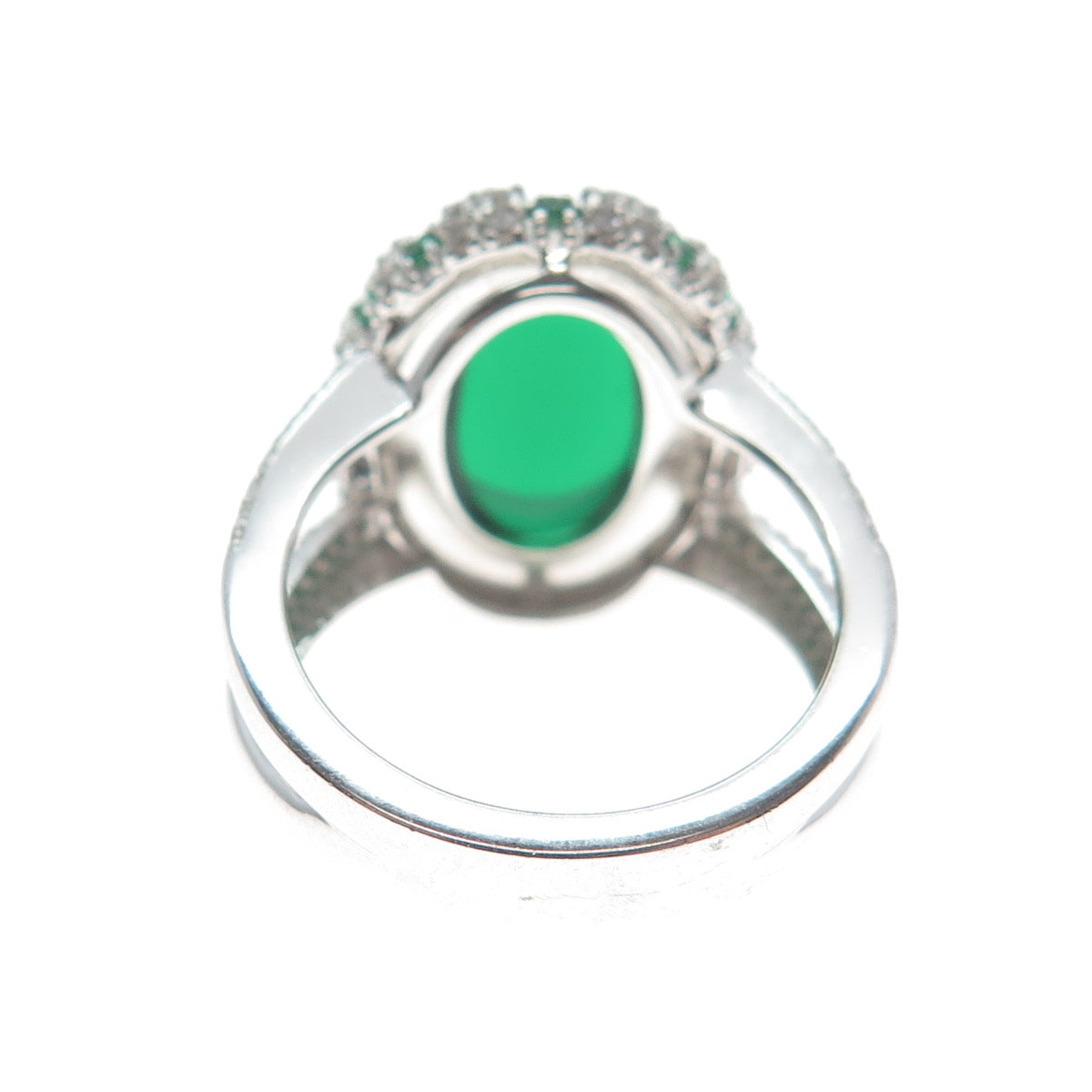 DSMK 925 Sterling Silver Cabochon Nano Emerald & C Z Ring Size 7.25